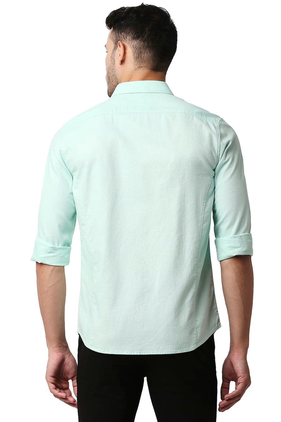 BASICS SLIM FIT DUSTY GREEN DOBBY SHIRT
