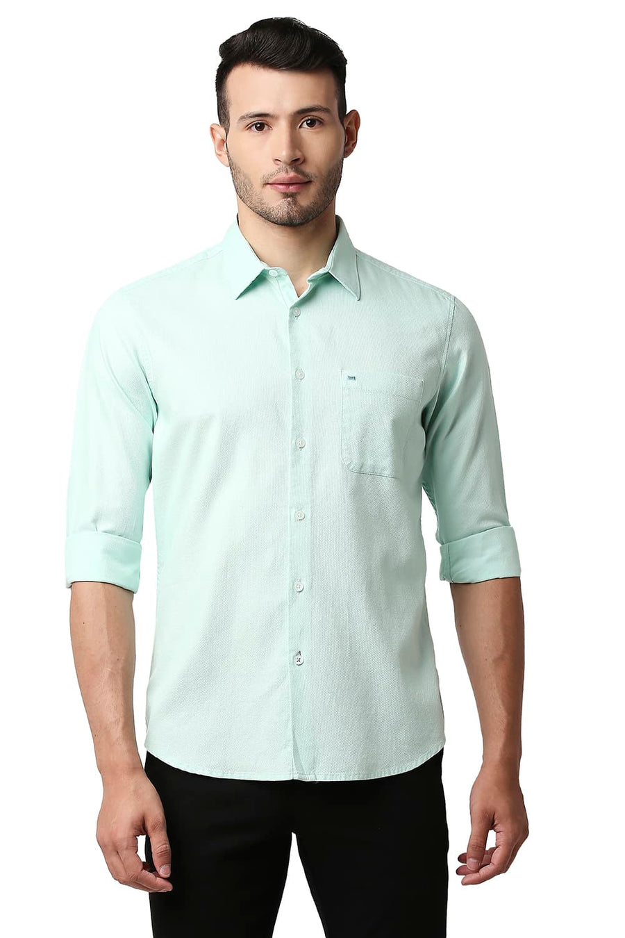 BASICS SLIM FIT DUSTY GREEN DOBBY SHIRT