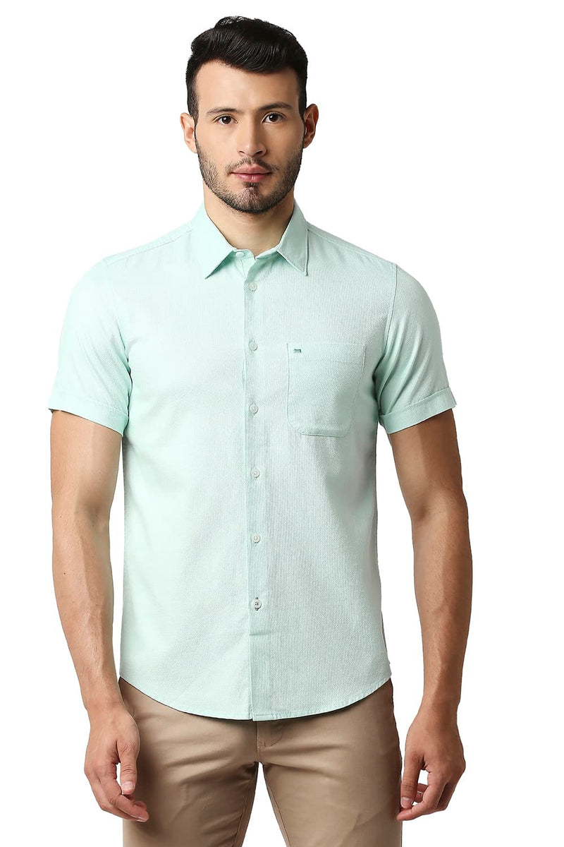 BASICS SLIM FIT DOBBY HALFSLEEVES SHIRT