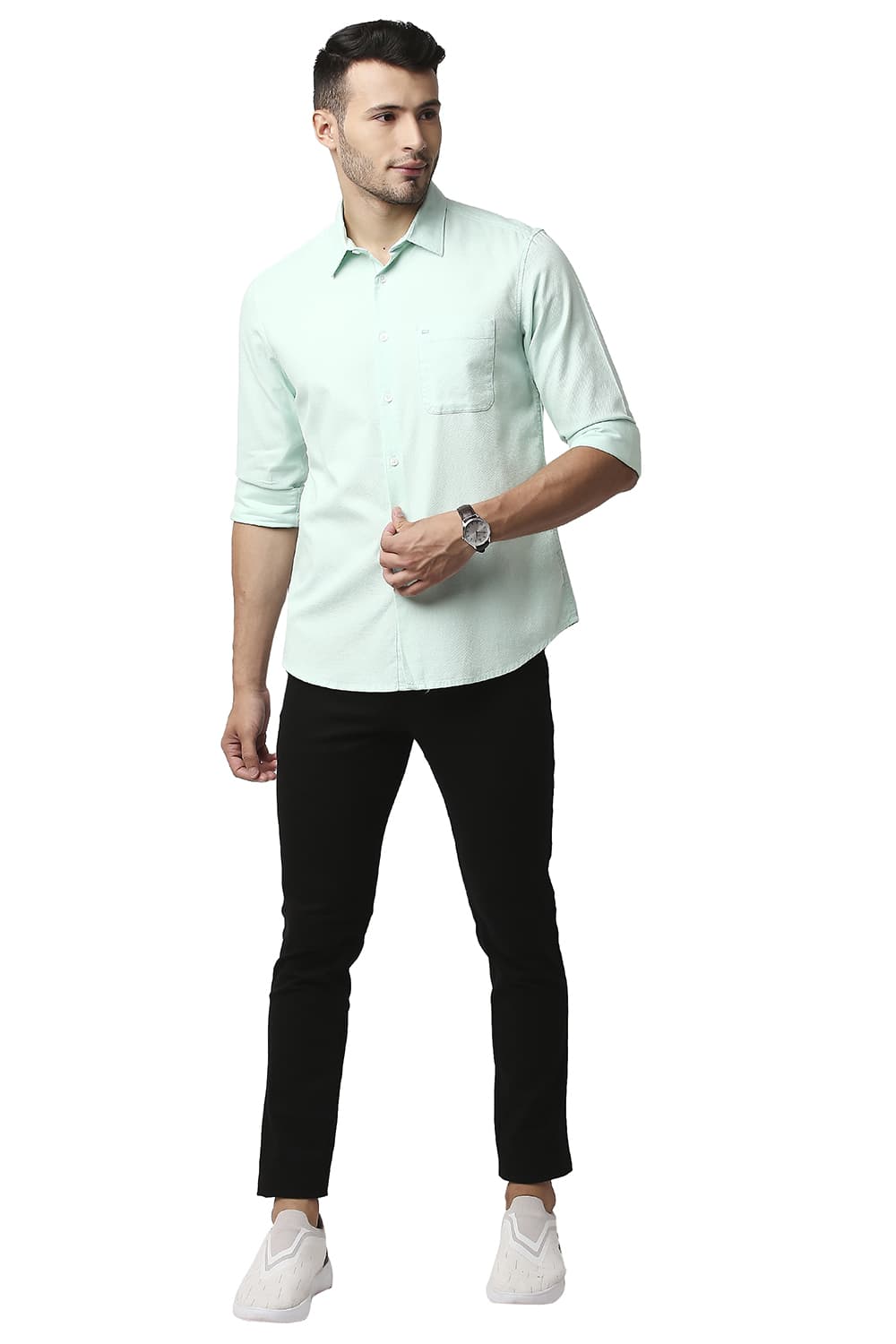 BASICS SLIM FIT DOBBY SHIRT