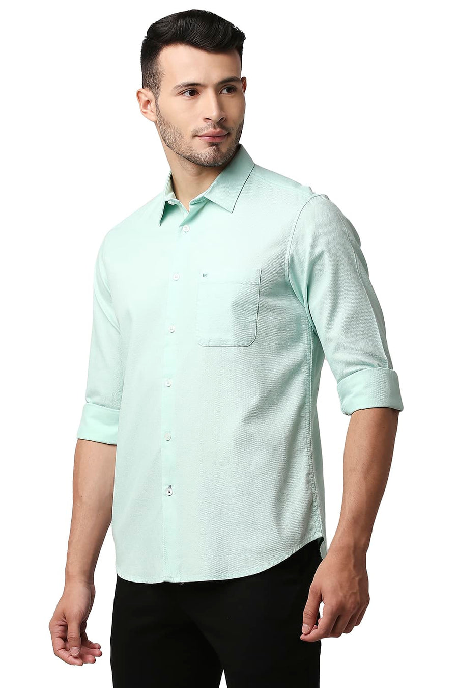BASICS SLIM FIT DUSTY GREEN DOBBY SHIRT