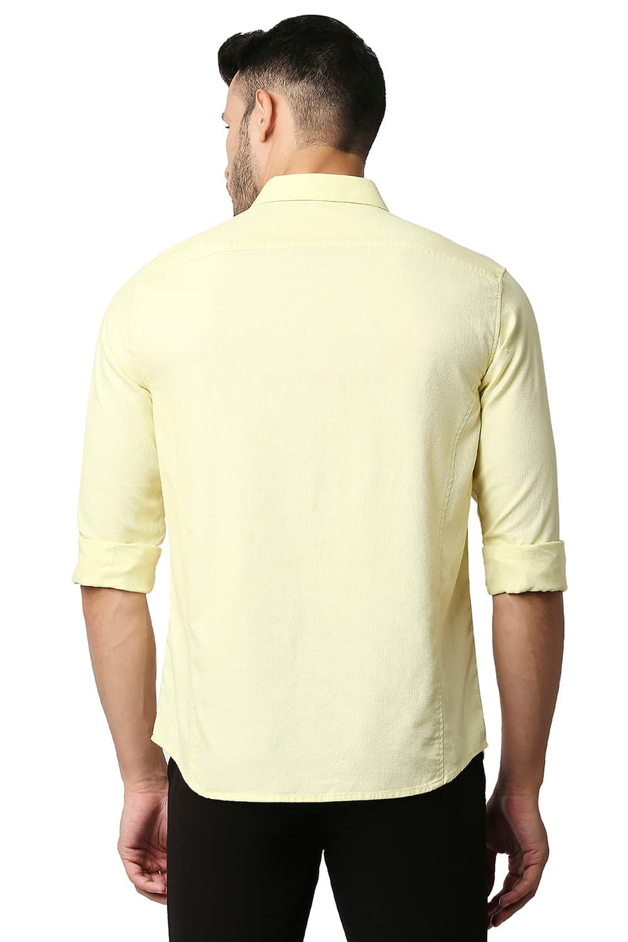 BASICS SLIM FIT TENDER YELLOW DOBBY SHIRT