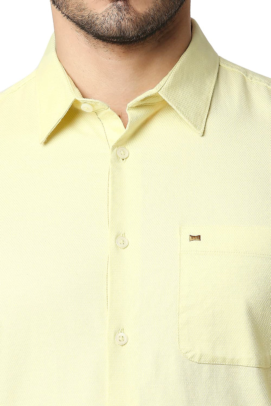 BASICS SLIM FIT TENDER YELLOW DOBBY SHIRT