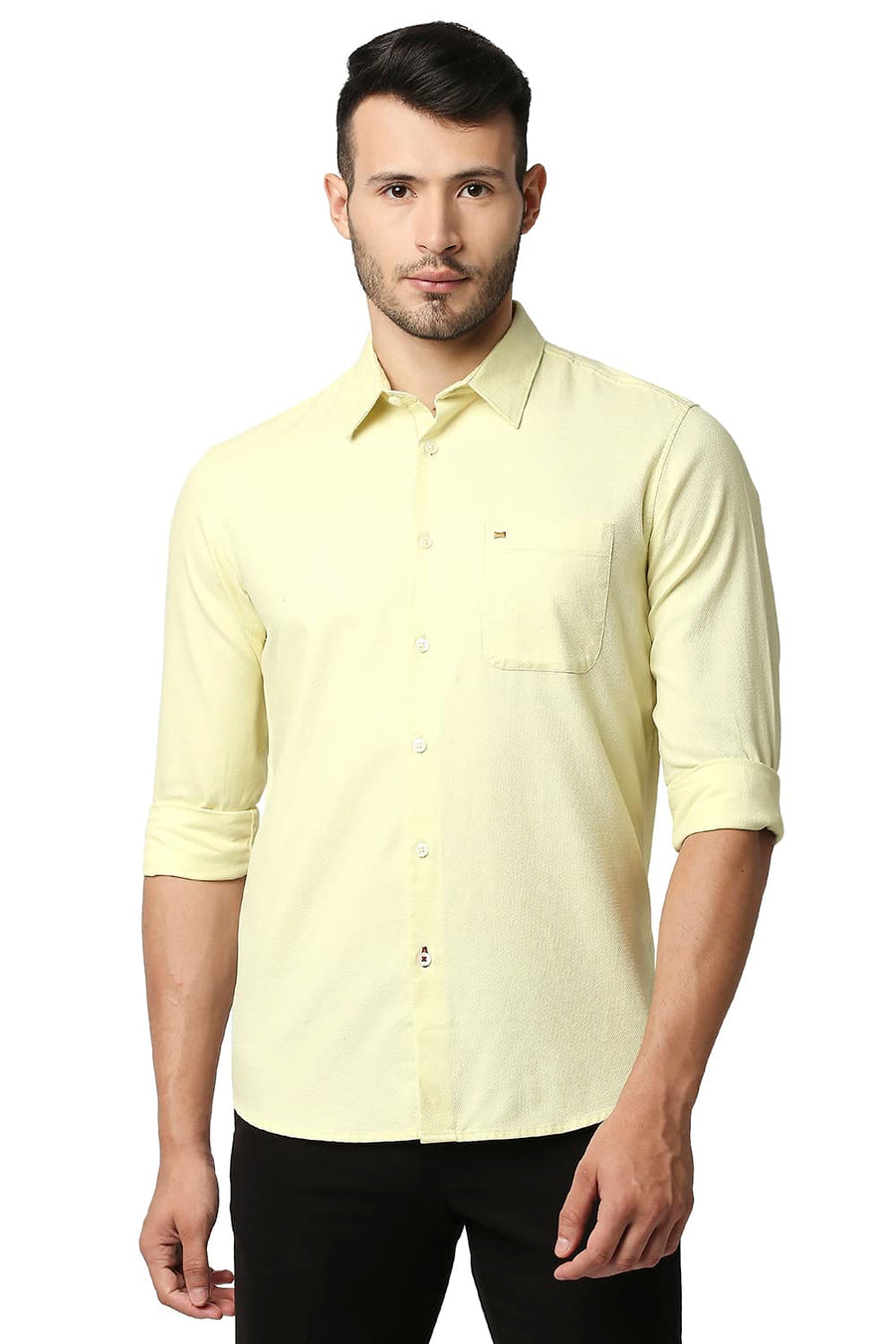 BASICS SLIM FIT TENDER YELLOW DOBBY SHIRT