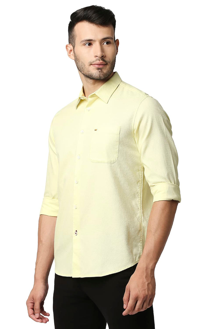 BASICS SLIM FIT TENDER YELLOW DOBBY SHIRT