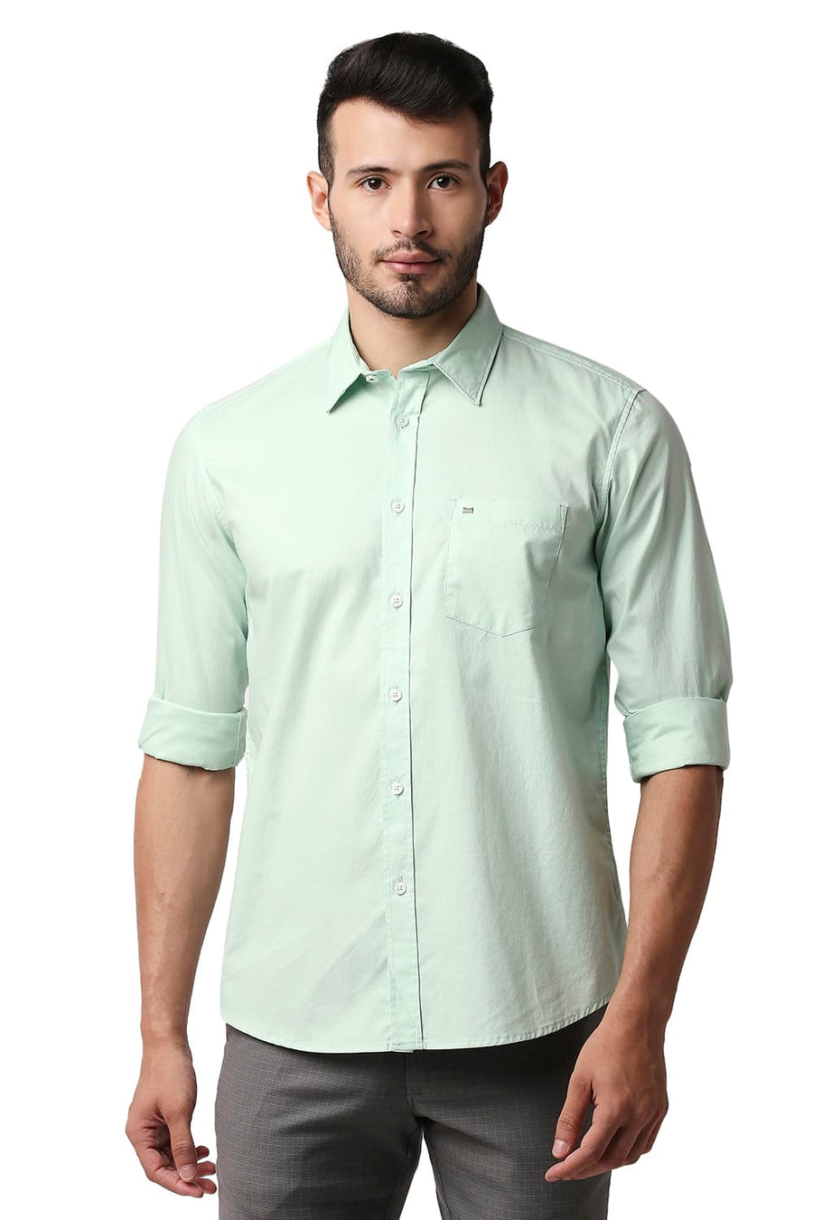 BASICS SLIM FIT JADE GREEN OXFORD SHIRT