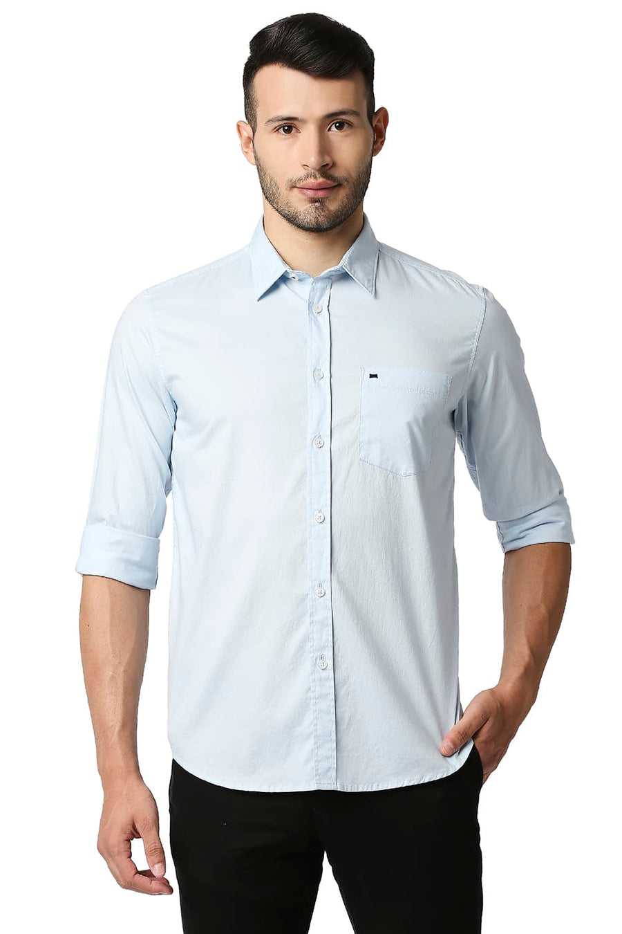 BASICS SLIM FIT OMPHALODES BLUE OXFORD SHIRT