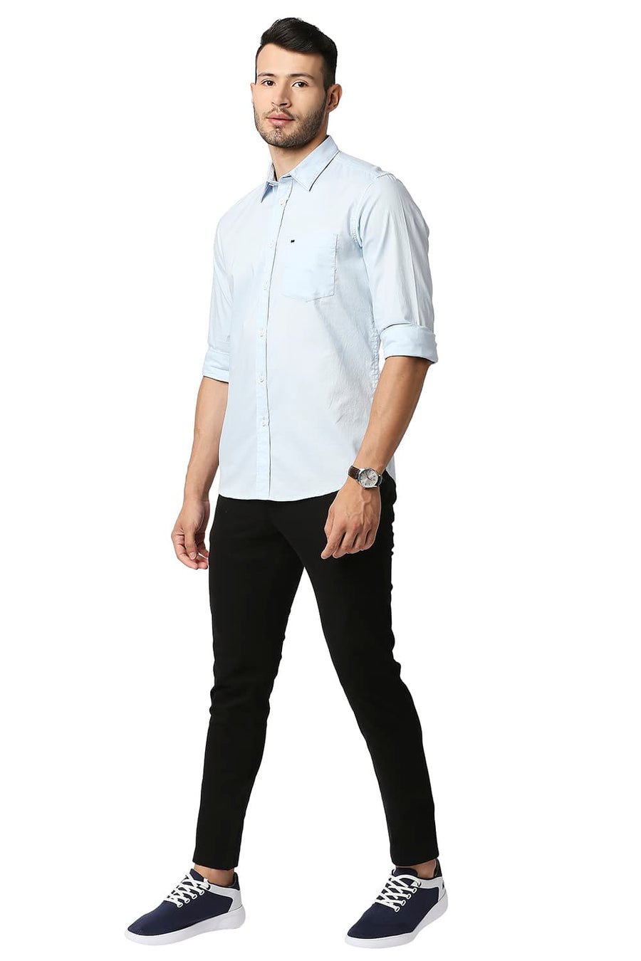 BASICS SLIM FIT OMPHALODES BLUE OXFORD SHIRT