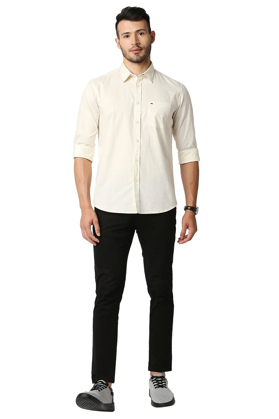 BASICS SLIM FIT TRANSPARENT YELLOW OXFORD SHIRT