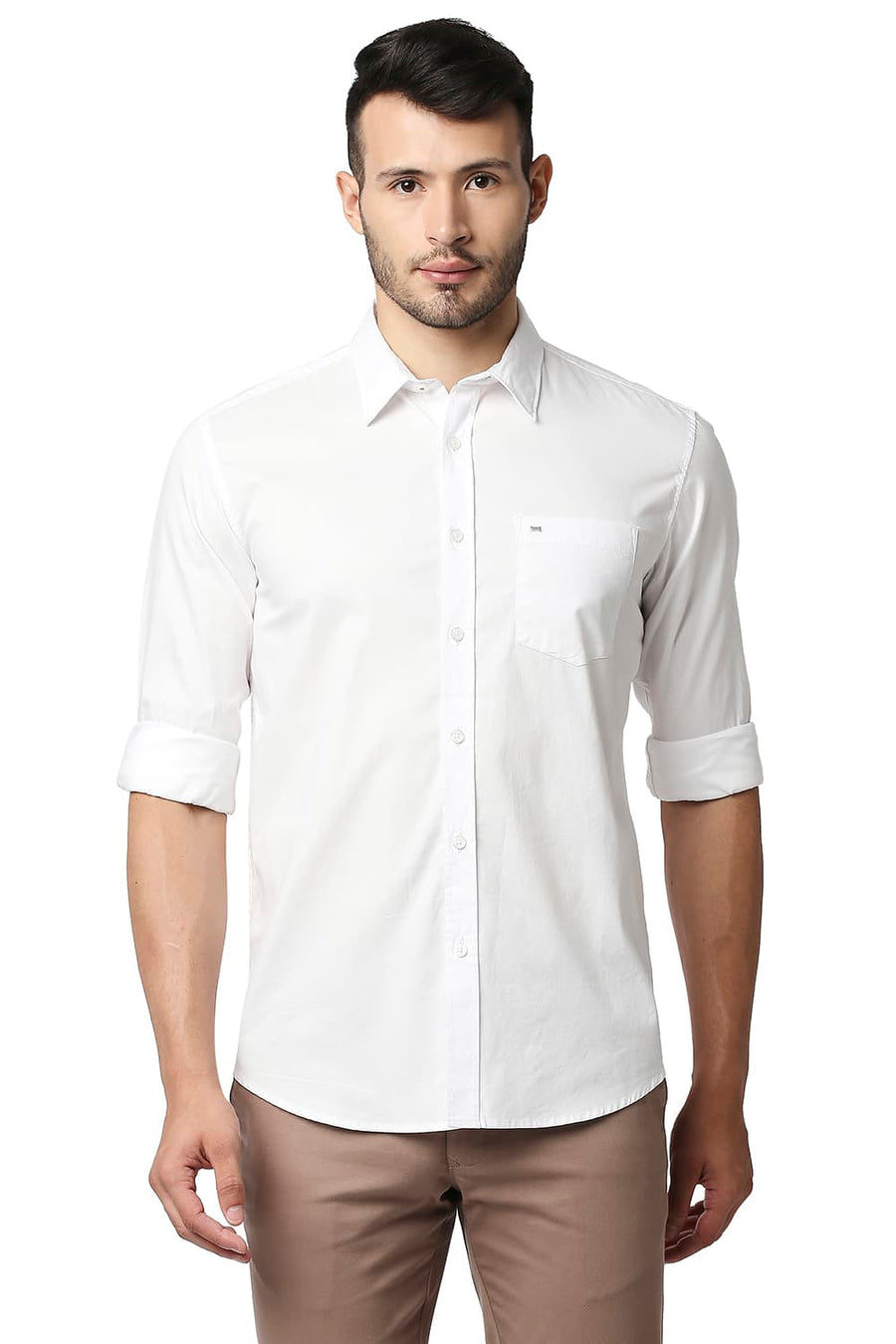 BASICS SLIM FIT BRIGHT WHITE OXFORD SHIRT