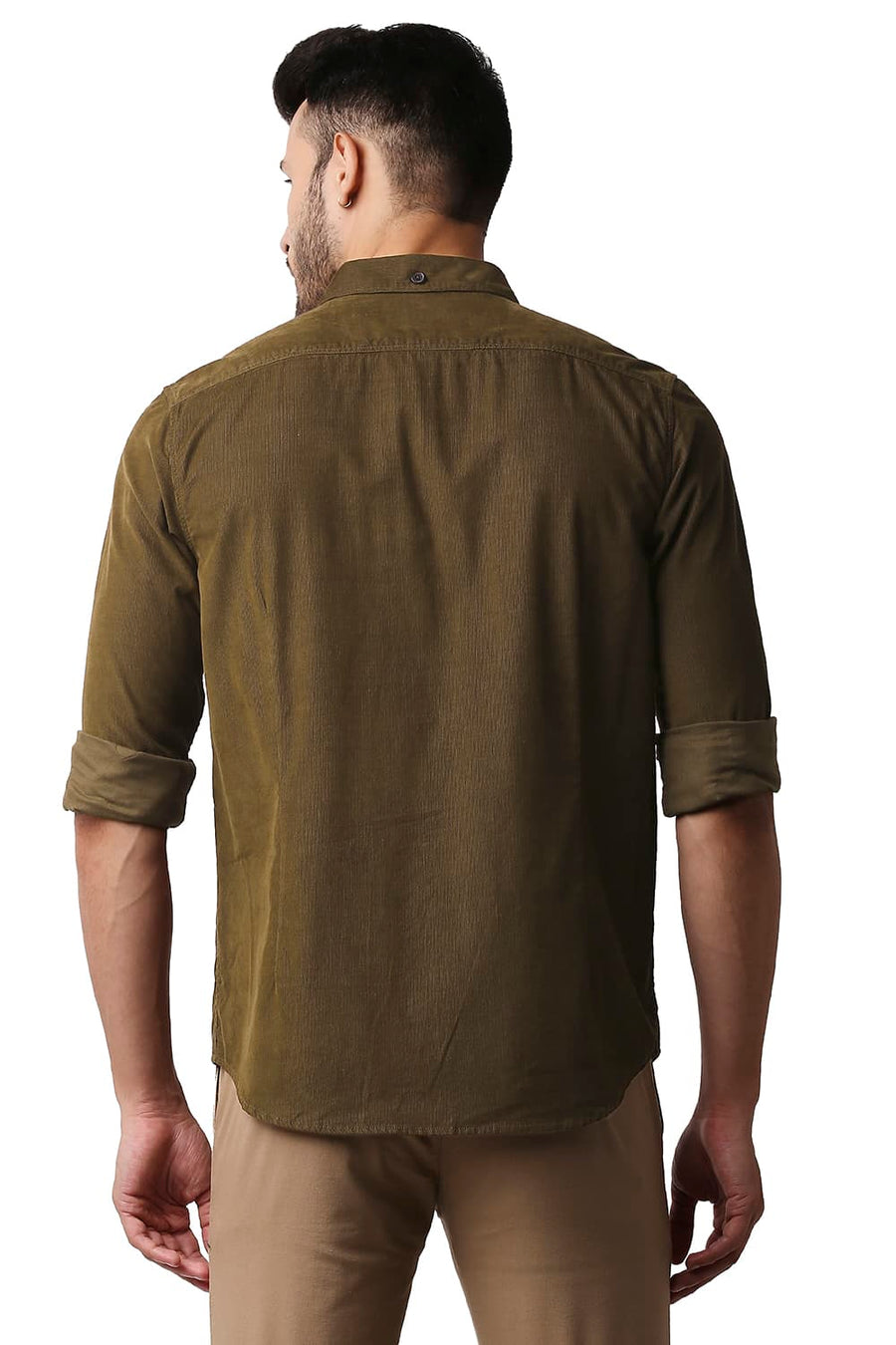 BASICS SLIM FIT TOFFEE BROWN CORDUROY SHIRT