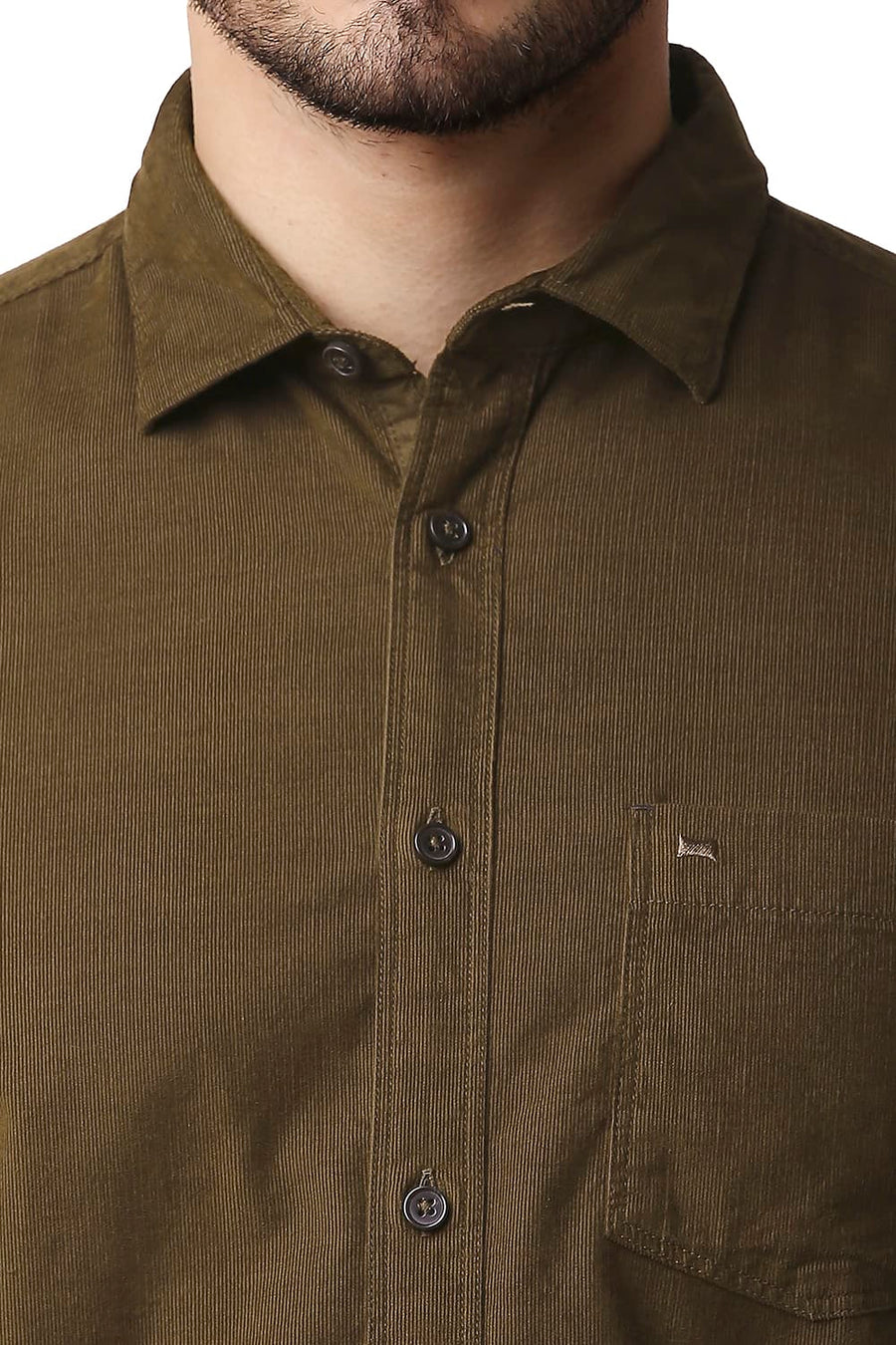 BASICS SLIM FIT TOFFEE BROWN CORDUROY SHIRT