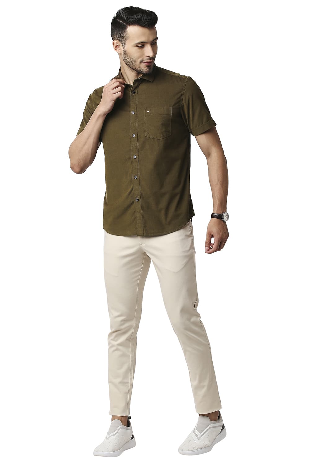 BASICS SLIM FIT CORDUROY HALFSLEEVES SHIRT