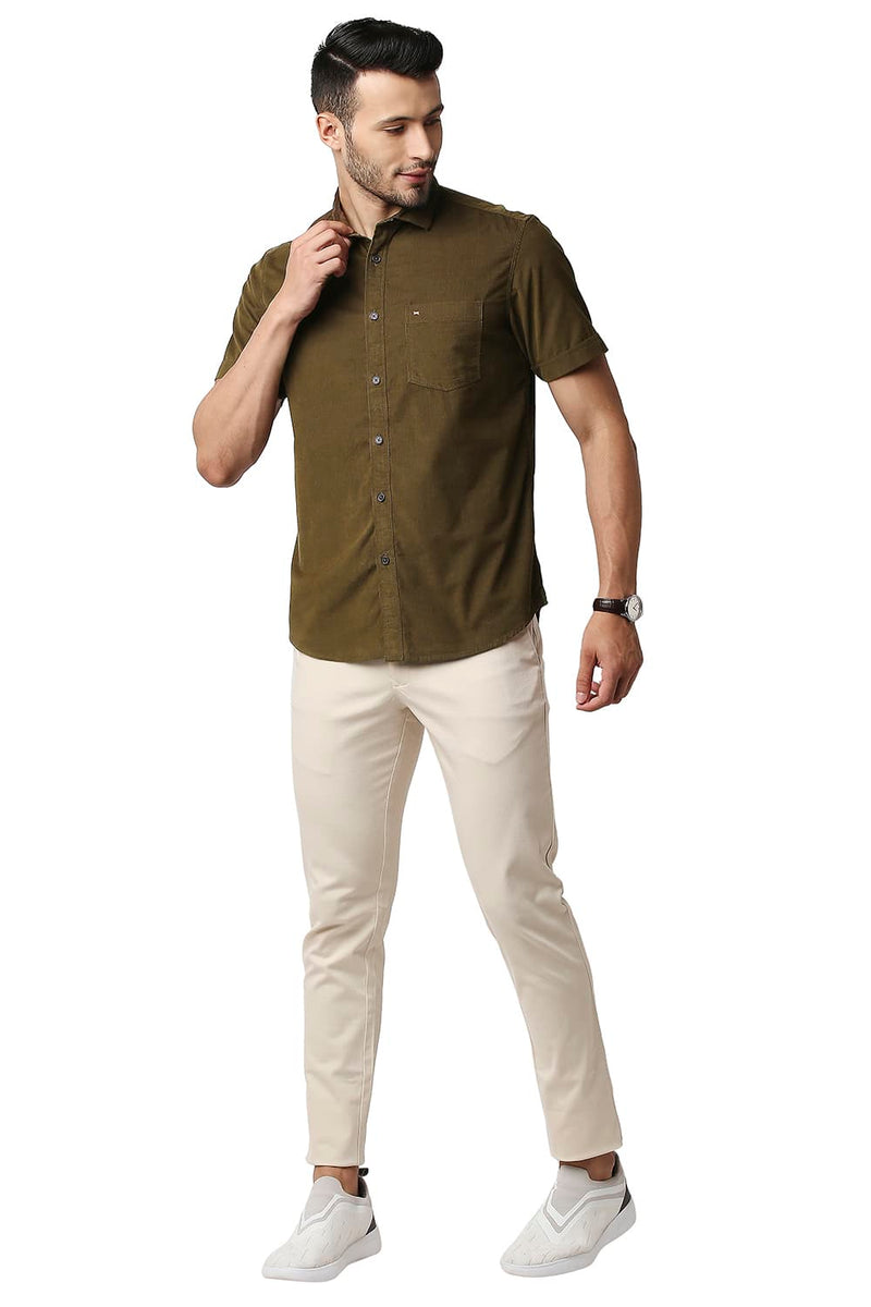 BASICS SLIM FIT CORDUROY HALFSLEEVES SHIRT