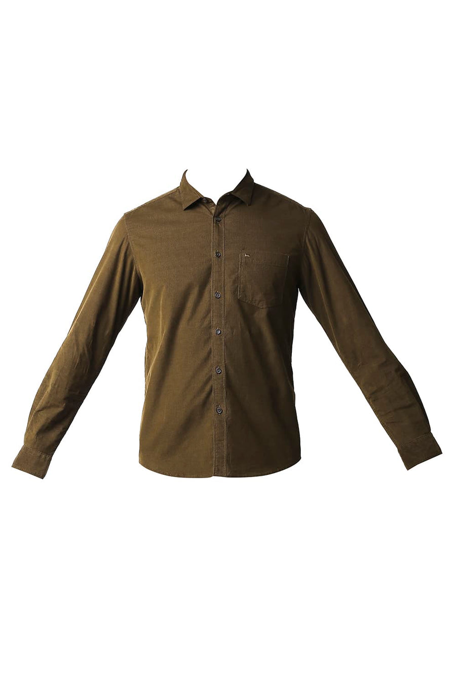 BASICS SLIM FIT TOFFEE BROWN CORDUROY SHIRT