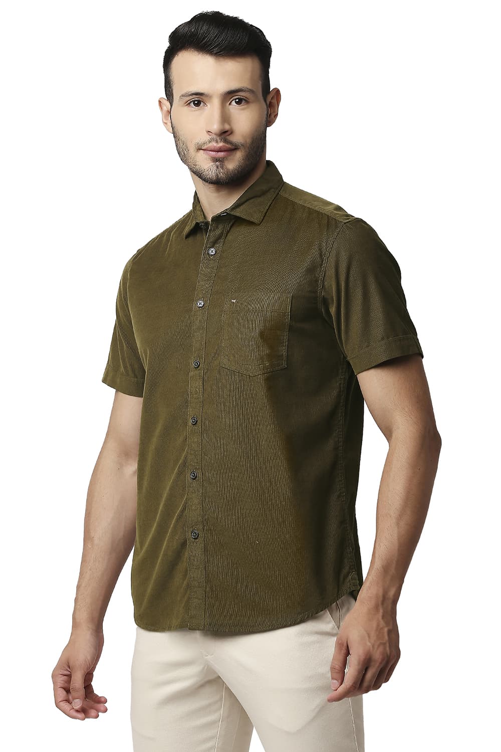 BASICS SLIM FIT CORDUROY HALFSLEEVES SHIRT