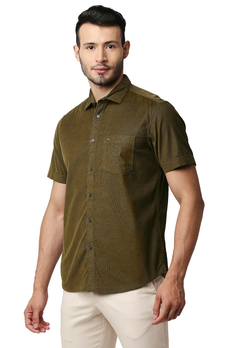 BASICS SLIM FIT CORDUROY HALFSLEEVES SHIRT