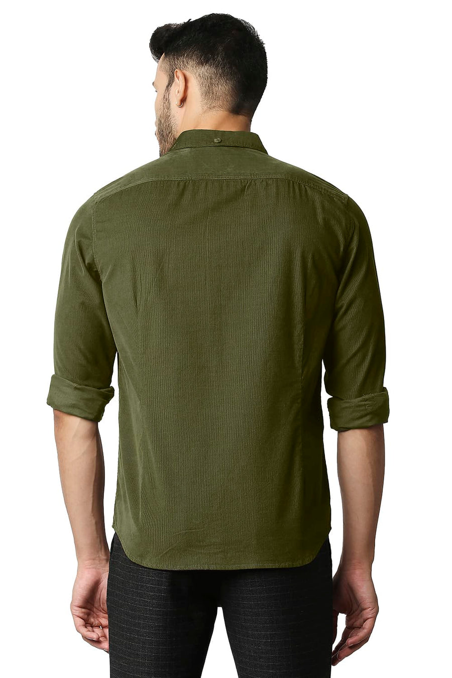BASICS SLIM FIT RACING OLIVE CORDUROY SHIRT