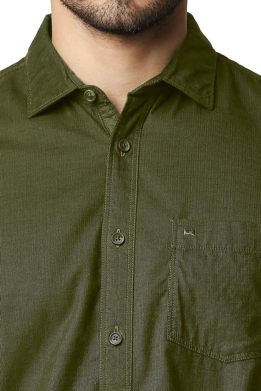 BASICS SLIM FIT RACING OLIVE CORDUROY SHIRT