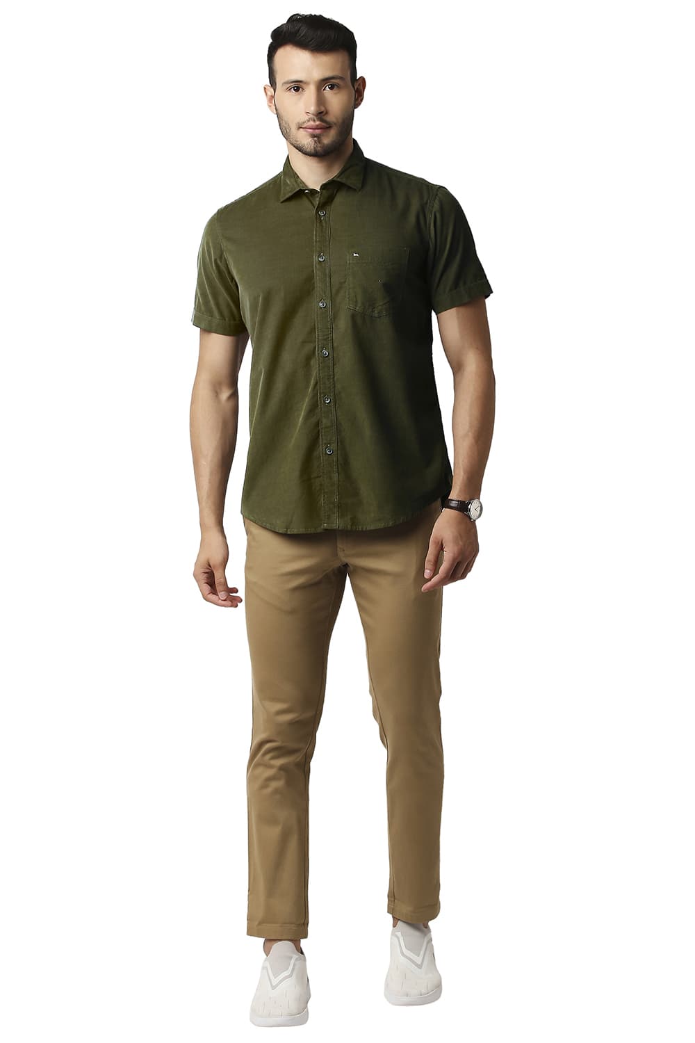 BASICS SLIM FIT CORDUROY HALFSLEEVES SHIRT