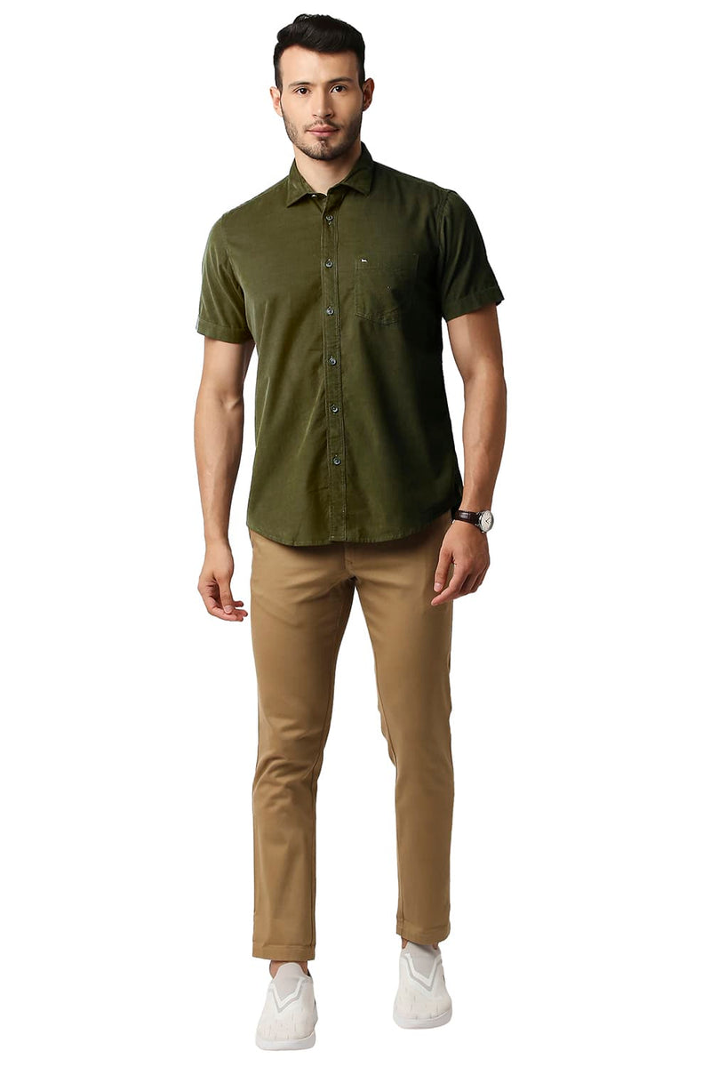 BASICS SLIM FIT CORDUROY HALFSLEEVES SHIRT