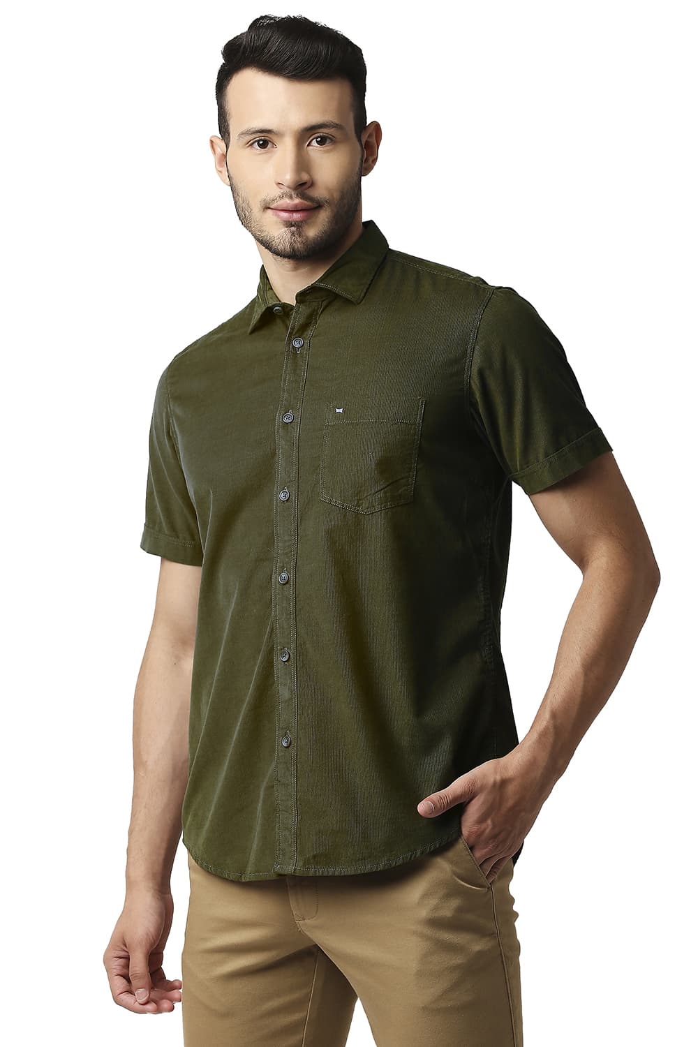 BASICS SLIM FIT CORDUROY HALFSLEEVES SHIRT