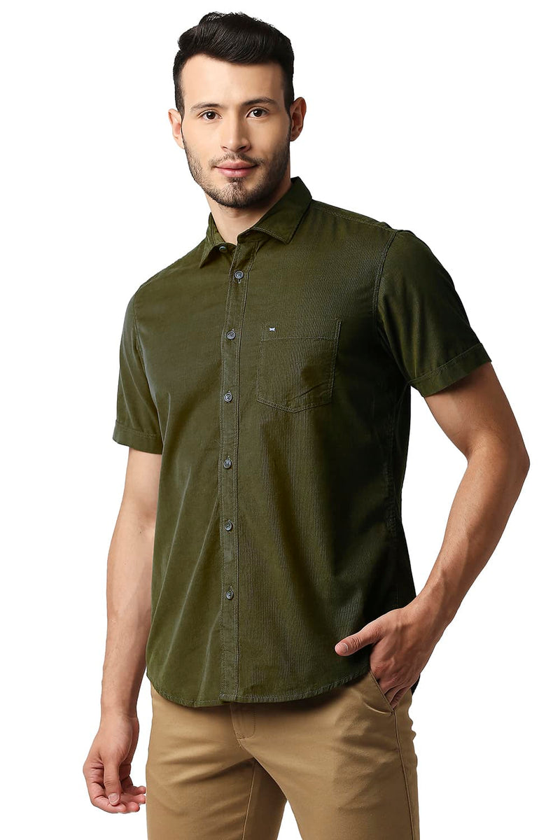 BASICS SLIM FIT CORDUROY HALFSLEEVES SHIRT