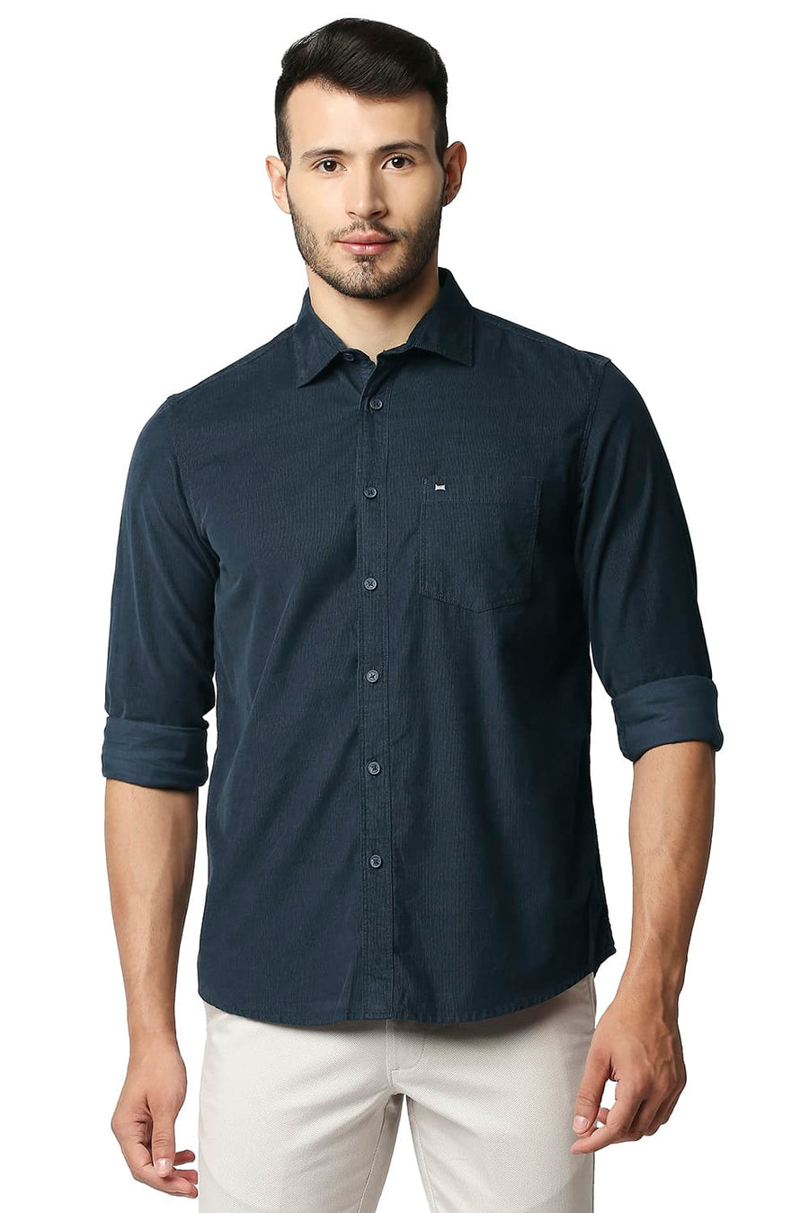 BASICS SLIM FIT MIDNIGHT NAVY CORDUROY SHIRT