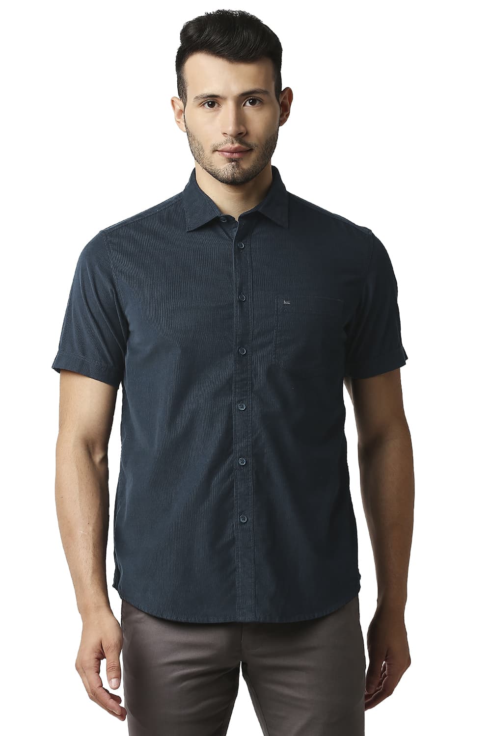 BASICS SLIM FIT CORDUROY HALFSLEEVES SHIRT