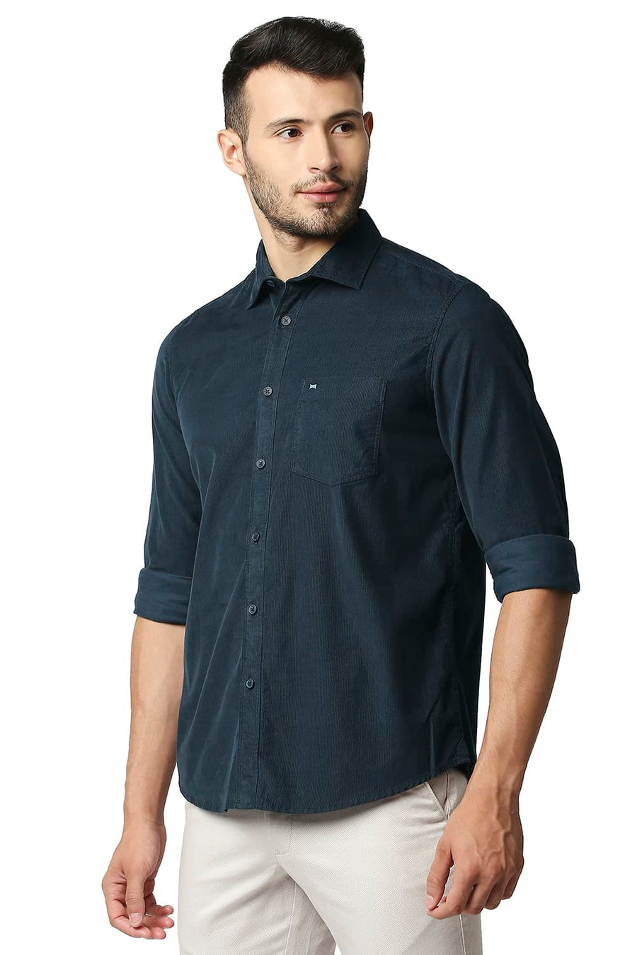 BASICS SLIM FIT MIDNIGHT NAVY CORDUROY SHIRT