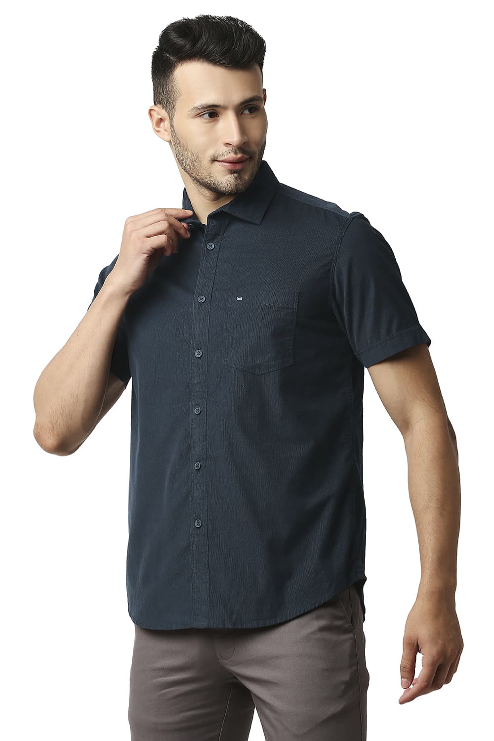 BASICS SLIM FIT CORDUROY HALFSLEEVES SHIRT