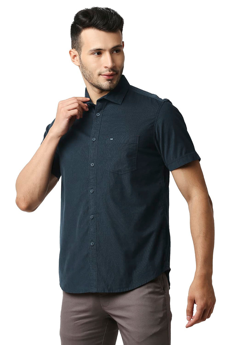 BASICS SLIM FIT CORDUROY HALFSLEEVES SHIRT