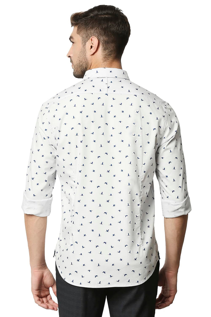 BASICS SLIM FIT ICE GREY TWILL LYCRA PRINTED SHIRT
