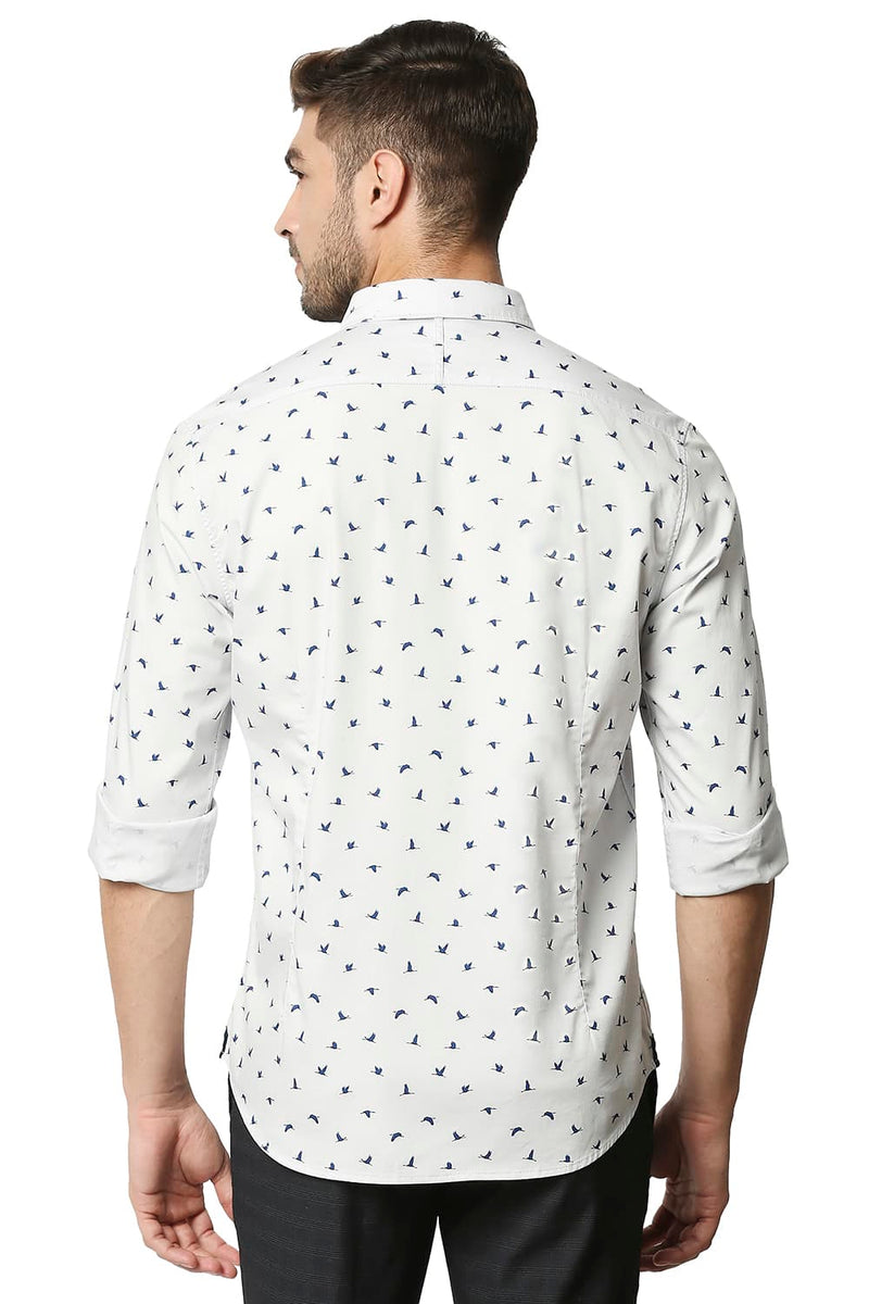 BASICS SLIM FIT TWILL LYCRA PRINTED SHIRT