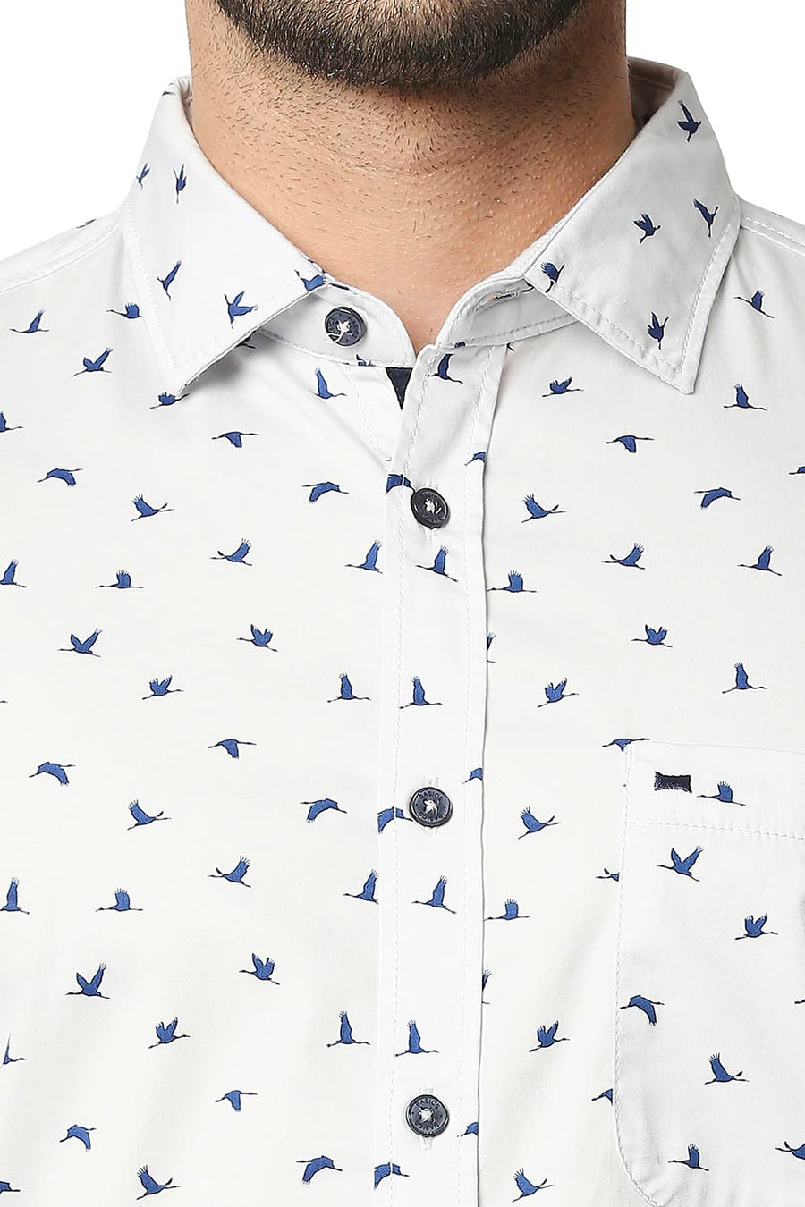 BASICS SLIM FIT ICE GREY TWILL LYCRA PRINTED SHIRT