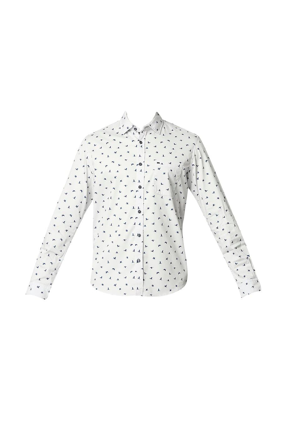BASICS SLIM FIT ICE GREY TWILL LYCRA PRINTED SHIRT