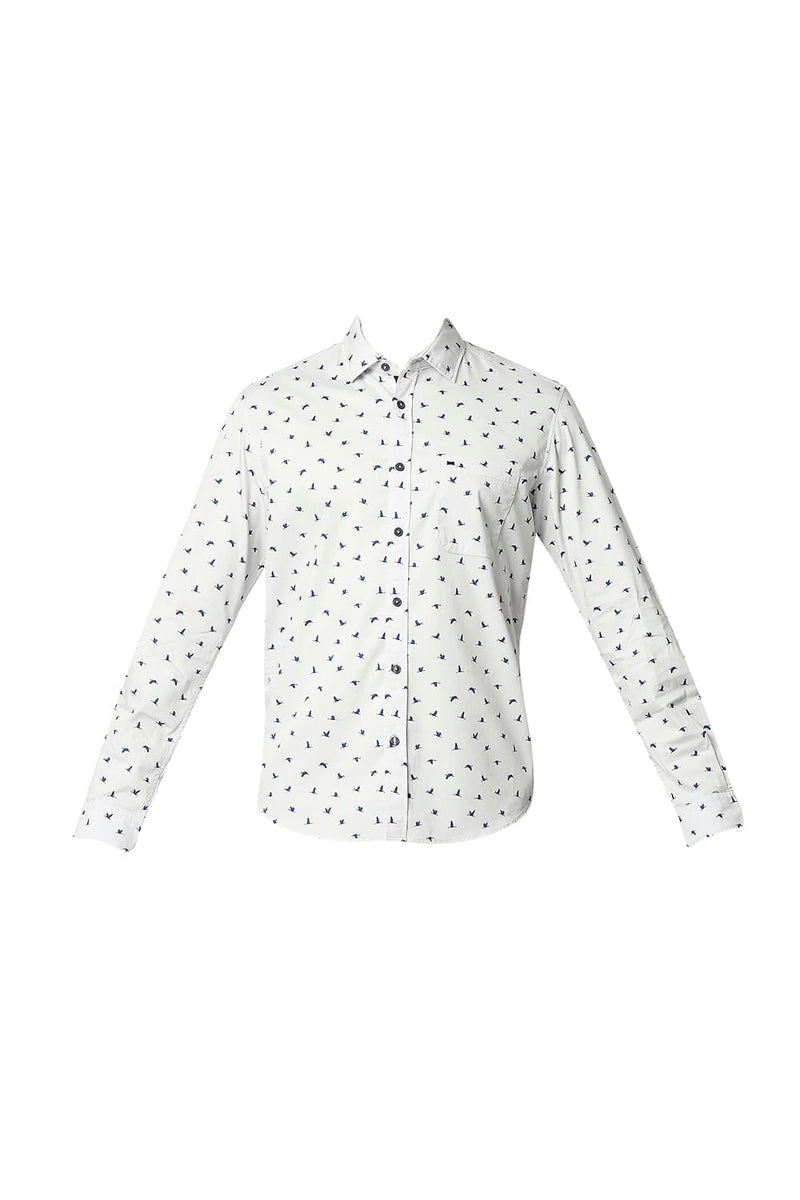 BASICS SLIM FIT TWILL LYCRA PRINTED SHIRT