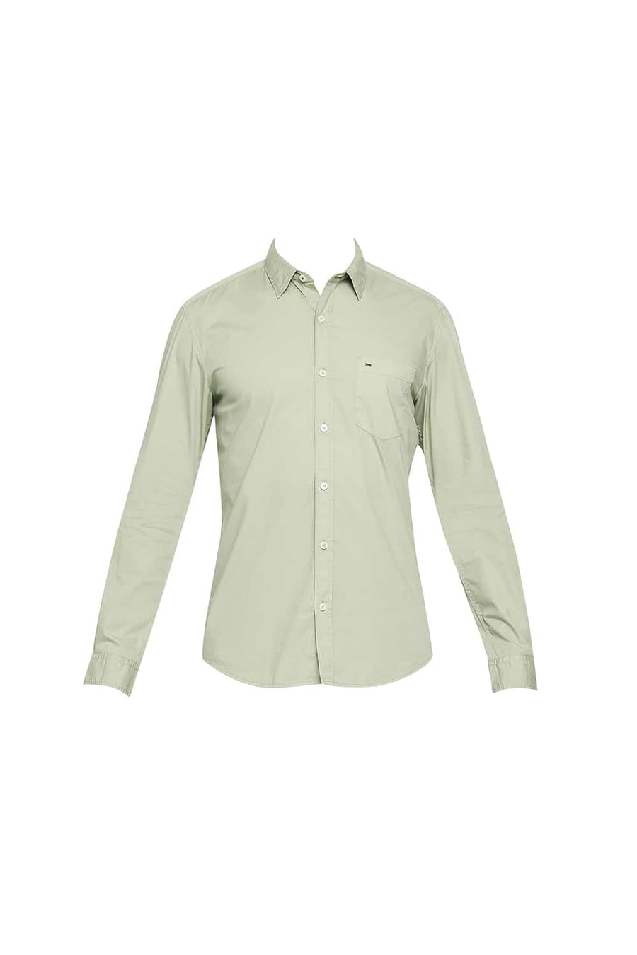 BASICS SLIM FIT CELADON GREEN POPLIN STRETCH SHIRT