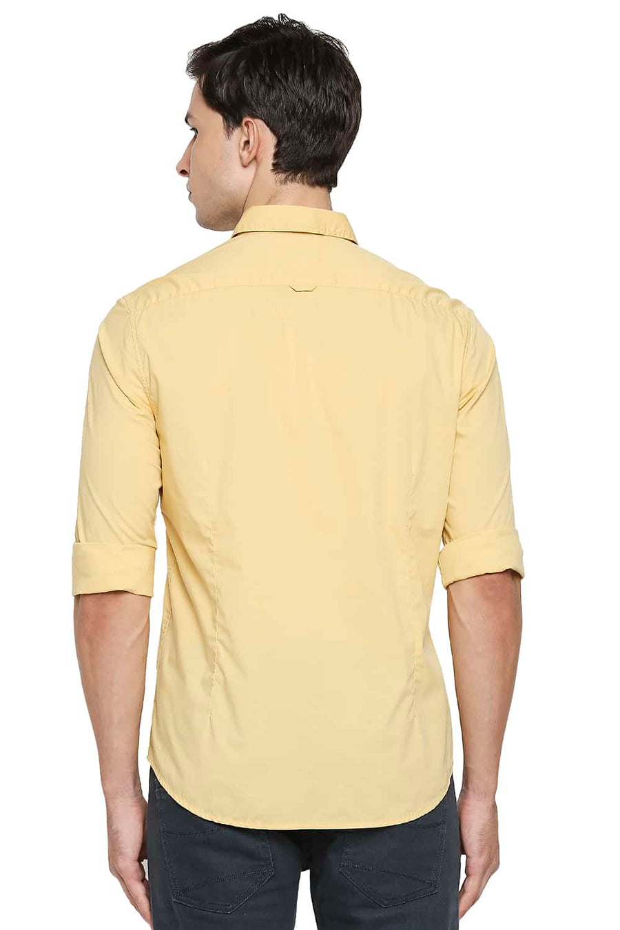 BASICS SLIM FIT SAHARA YELLOW POPLIN STRETCH SHIRT