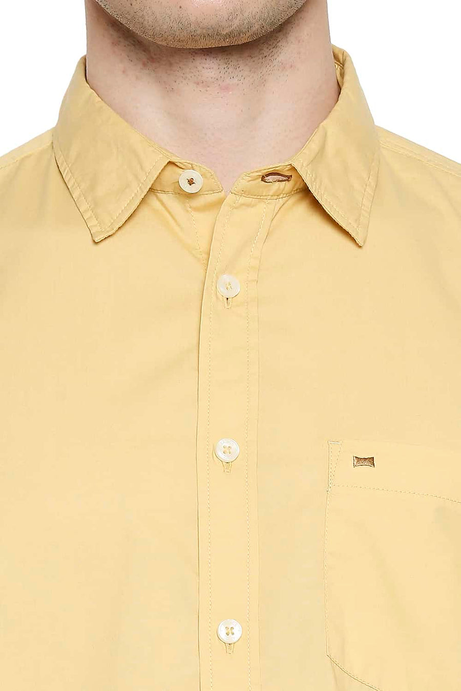 BASICS SLIM FIT SAHARA YELLOW POPLIN STRETCH SHIRT