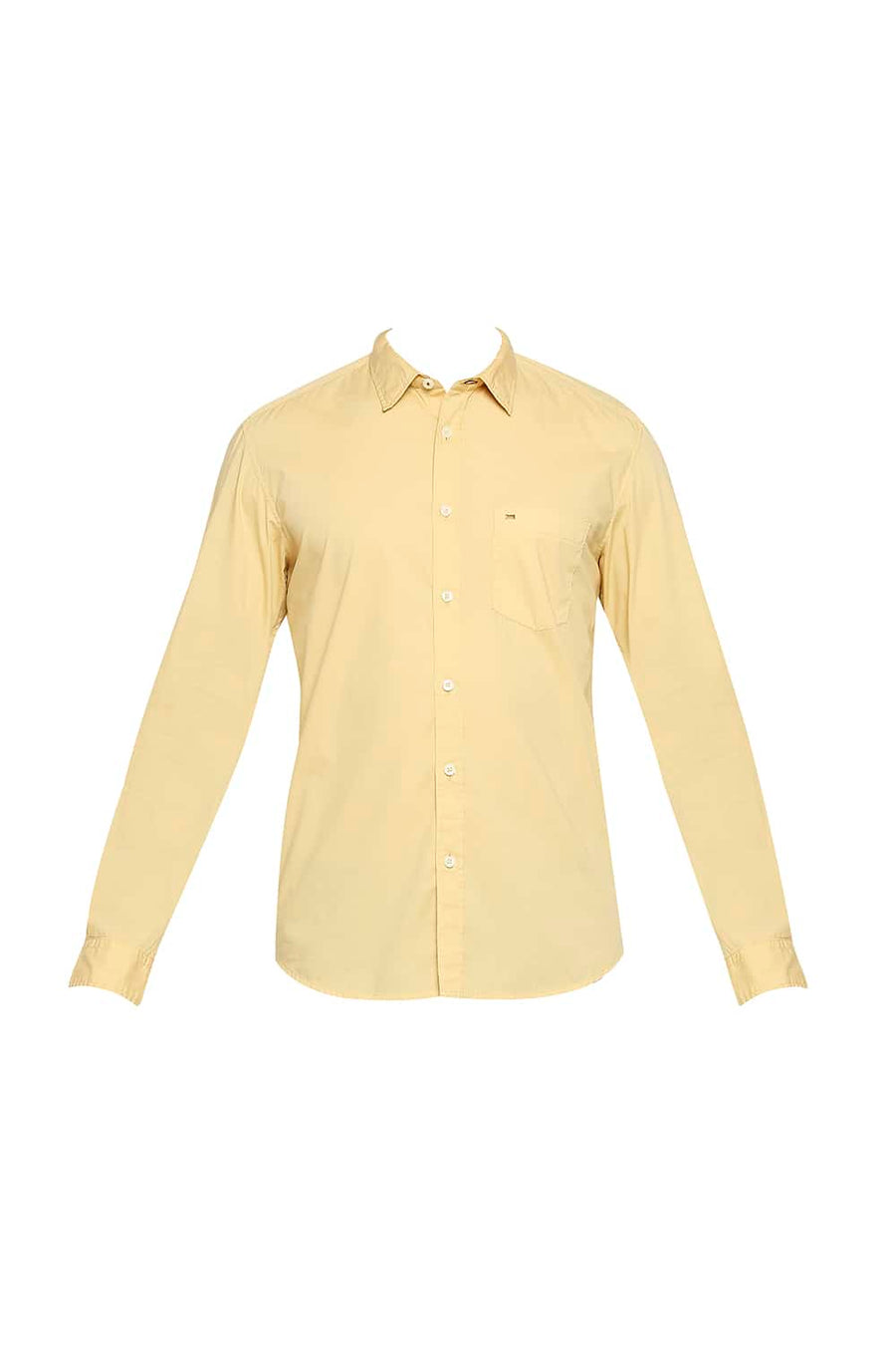 BASICS SLIM FIT SAHARA YELLOW POPLIN STRETCH SHIRT