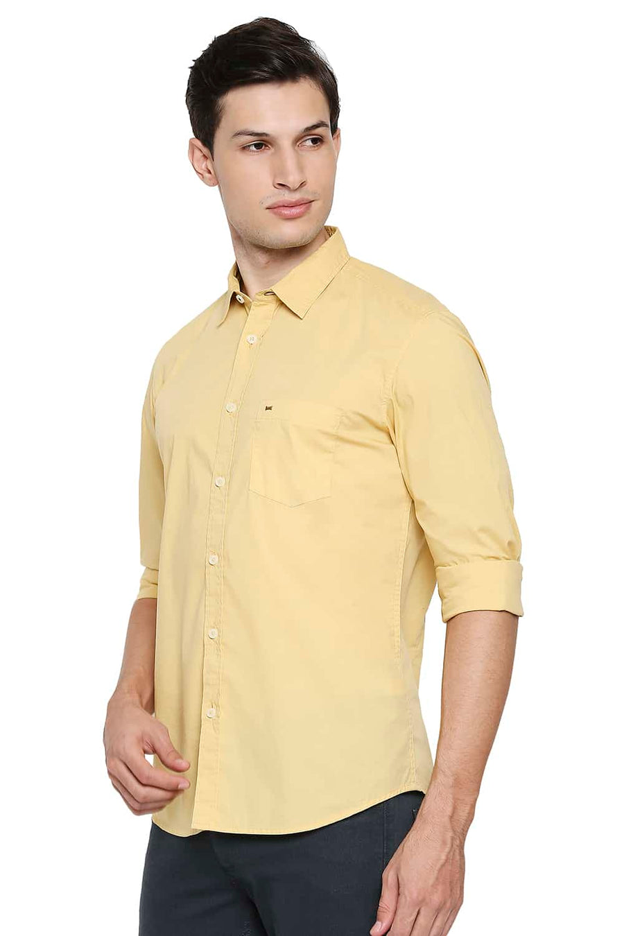BASICS SLIM FIT SAHARA YELLOW POPLIN STRETCH SHIRT