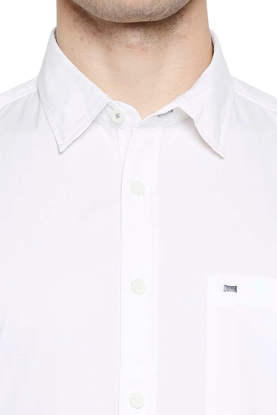 BASICS SLIM FIT SNOW WHITE POPLIN STRETCH SHIRT