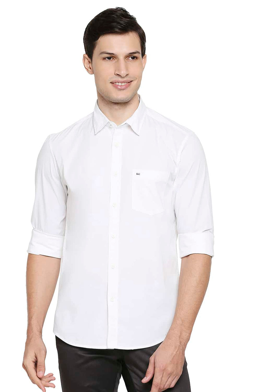 BASICS SLIM FIT SNOW WHITE POPLIN STRETCH SHIRT