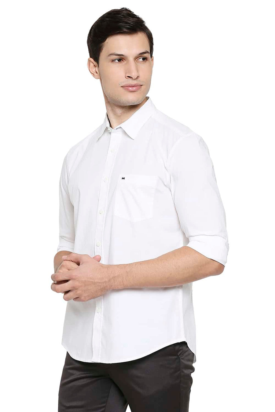 BASICS SLIM FIT SNOW WHITE POPLIN STRETCH SHIRT