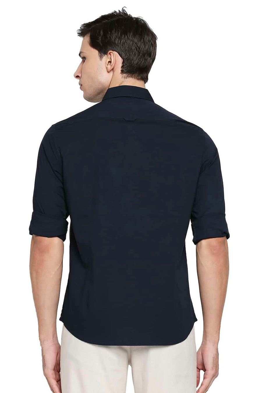 BASICS SLIM FIT NAVY NIGHT POPLIN STRETCH SHIRT