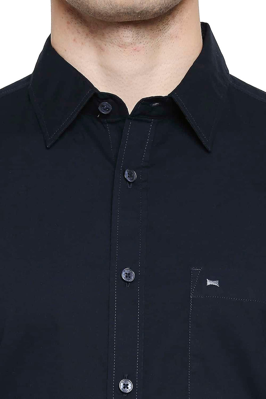 BASICS SLIM FIT NAVY NIGHT POPLIN STRETCH SHIRT