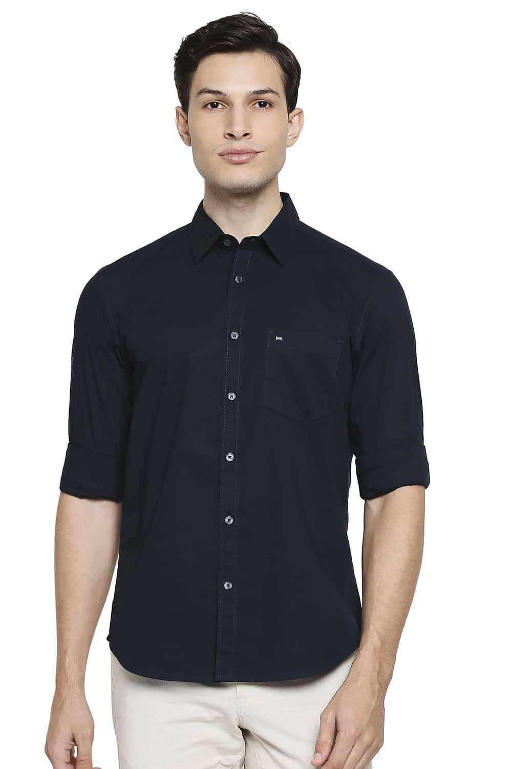 BASICS SLIM FIT POPLIN STRETCH SHIRT