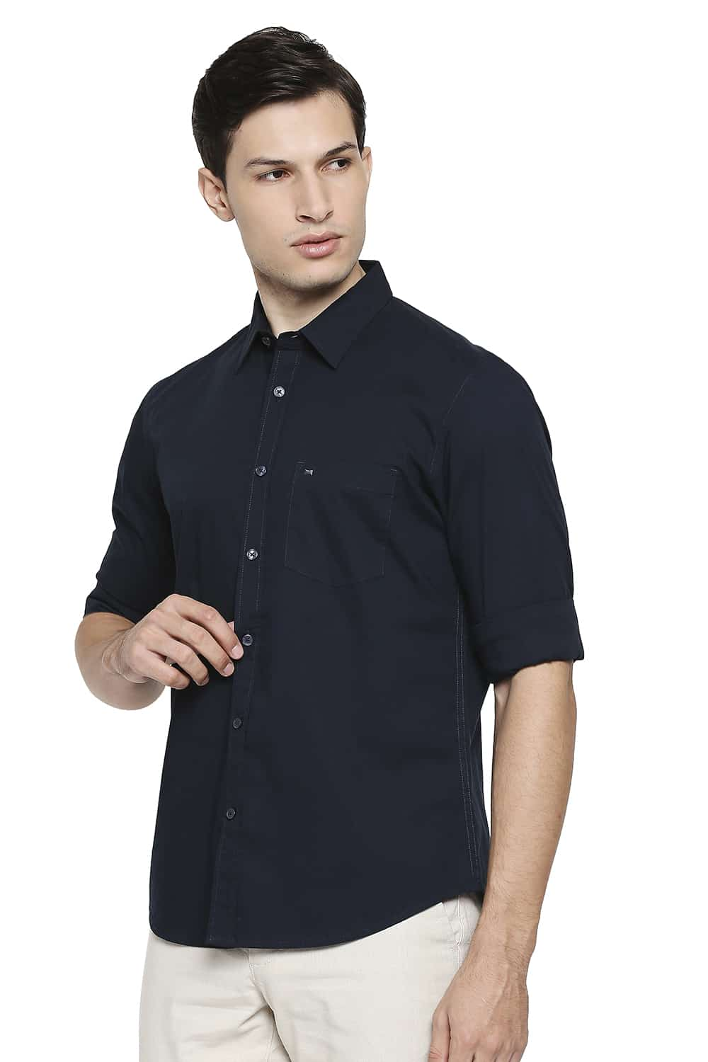 BASICS SLIM FIT POPLIN STRETCH SHIRT