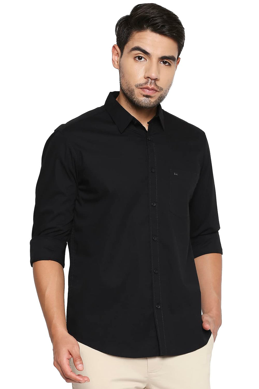 BASICS SLIM FIT PHANTOM BLACK POPLIN STRETCH SHIRT